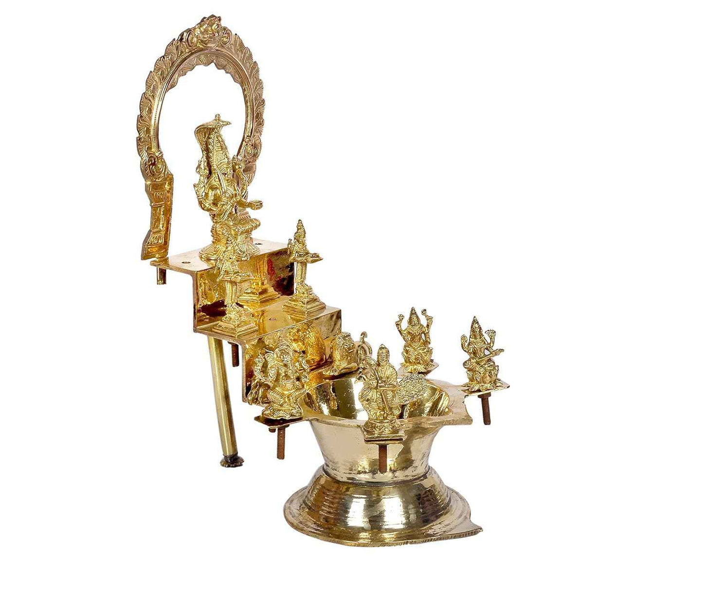 Brass Goddess Mariamman with Dieties lamp- Traditional Pooja Deepam with Idol Set