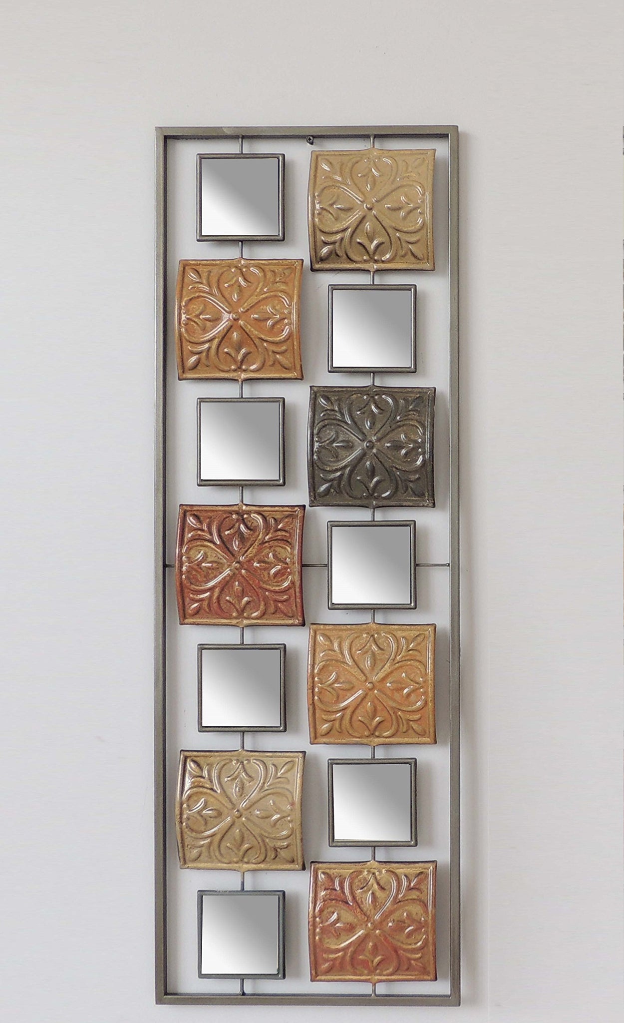 Metal Squares and Mirror Wall Decor with Frame 10"x36"