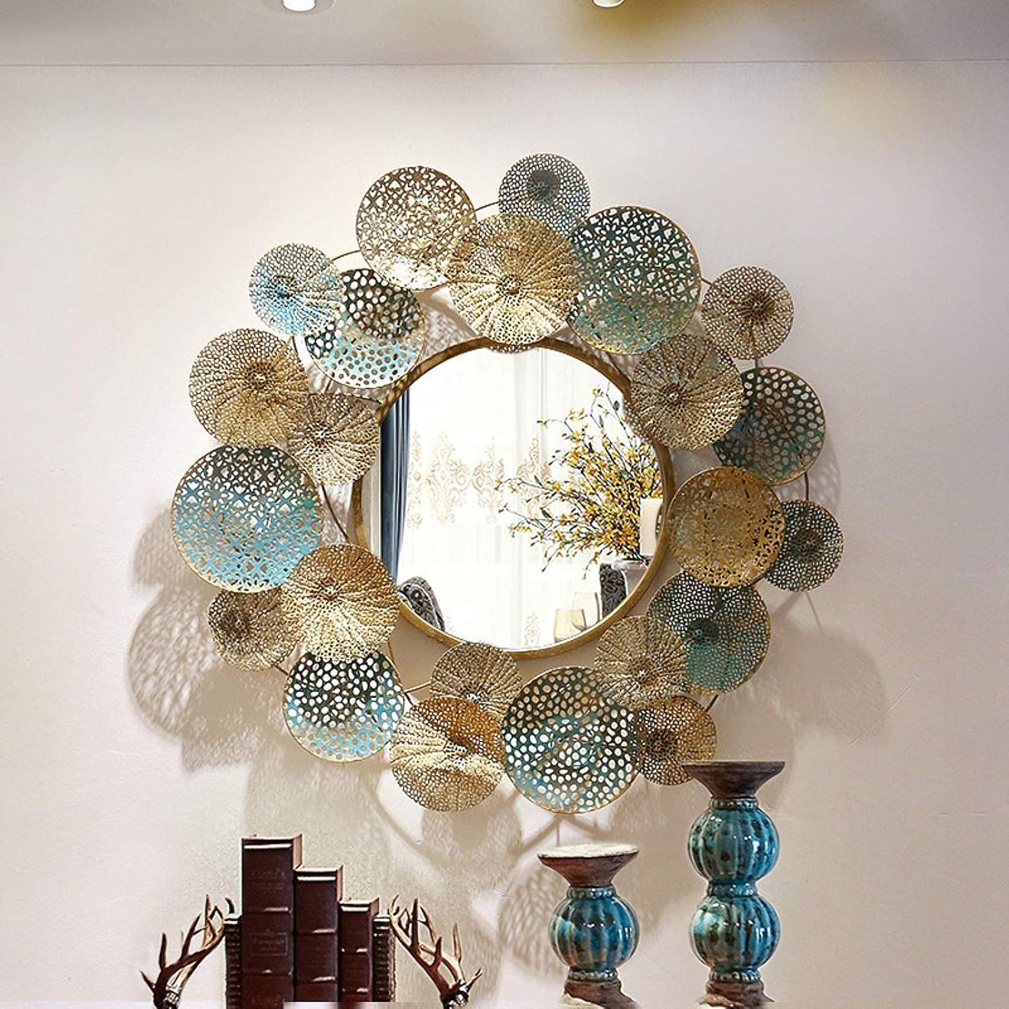 Handcrafted Metal Wall Mirror for Gifting 30 Inches