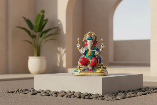 12.7 inch multicolor Lord Ganesha idol for home temple-ArtyCraftz.com