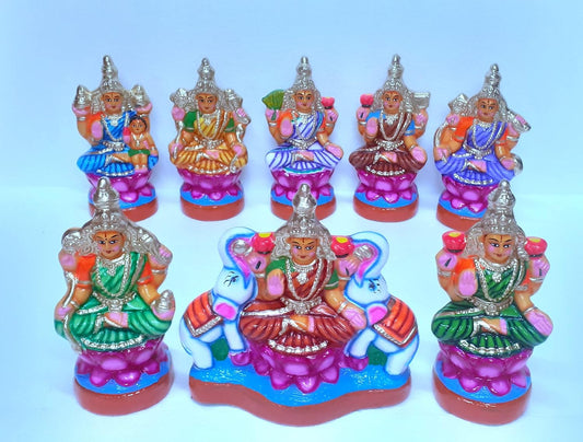 Astalakshmi Set Clay 9 Inch Height, Multicolour