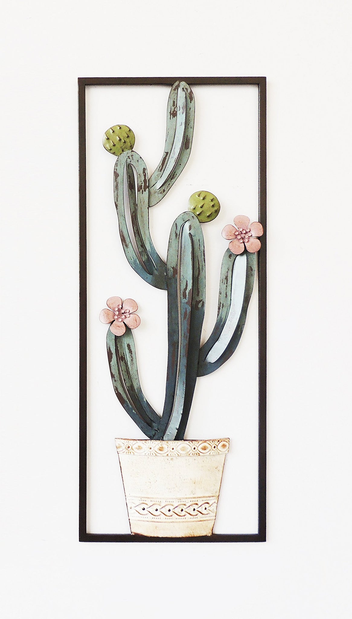 Cactus with Flowers Metal Wall Decor Frame