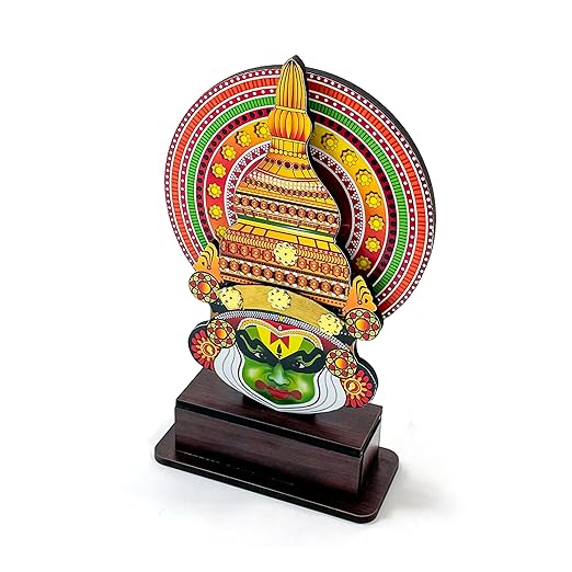 Handcrafted Wooden Kathakali Mask with Stand 12 Inches