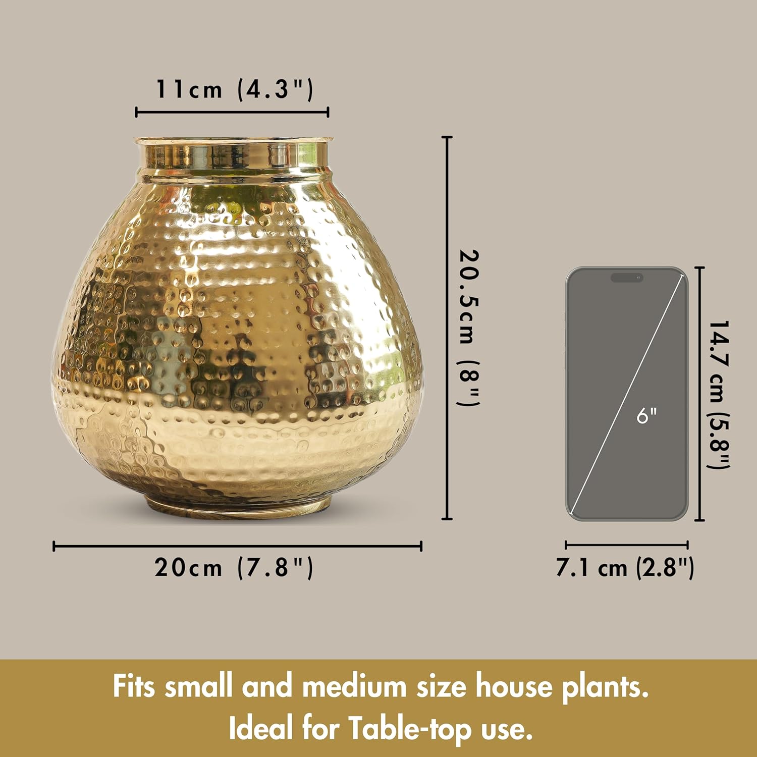 Gold decorative vase with dimensions
