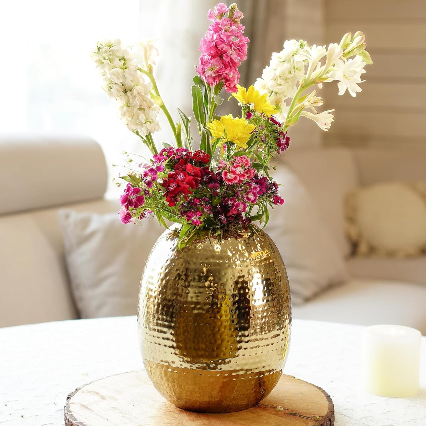 Metal Oval Shape Vase for Home Decor Decorative for Living Room Balcony
