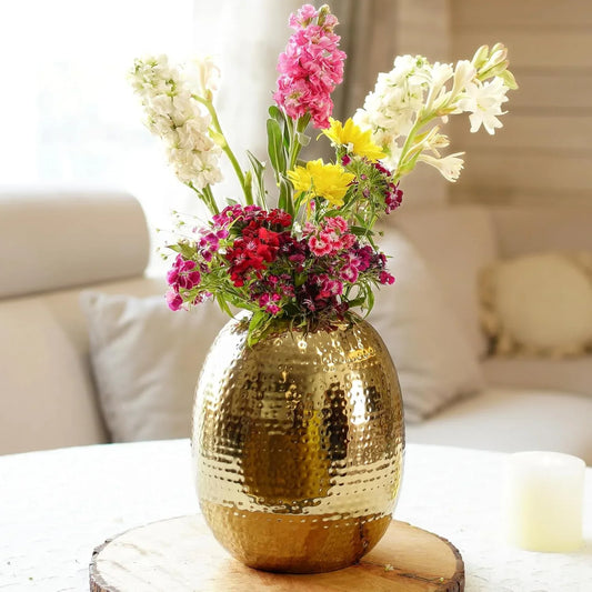Metal Oval Shape Vase for Home Decor Decorative for Living Room