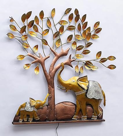 Handcrafted Metal Elephant and Tree Wall Art