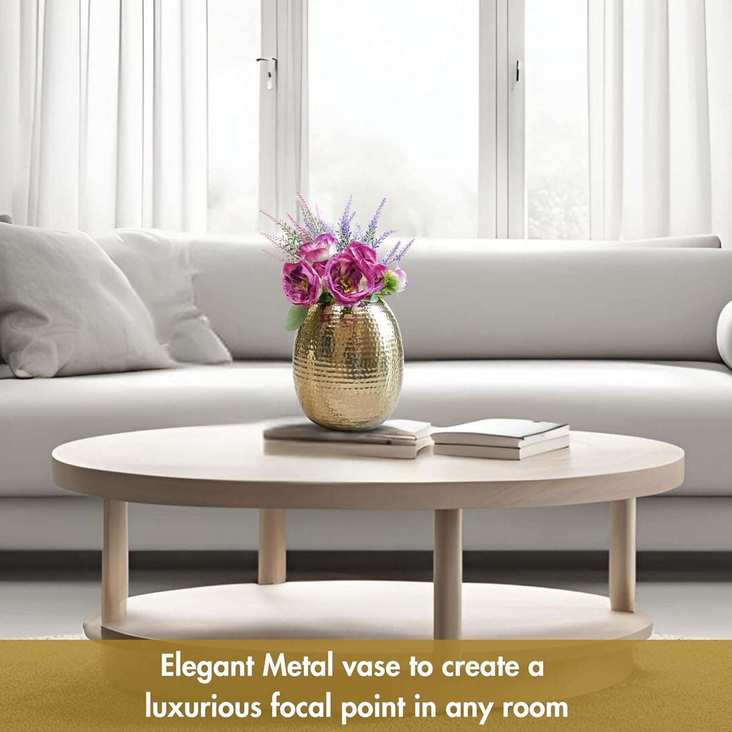 Metal Oval Shape Vase for Home Decor Decorative for Living Room Balcony