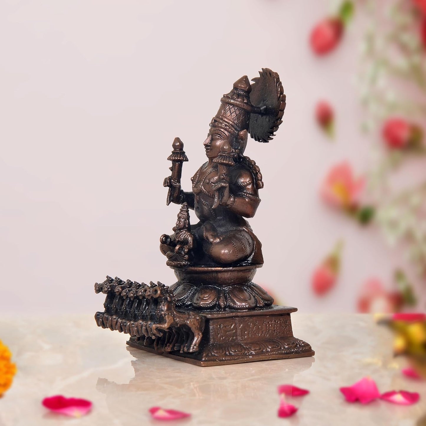Copper Lord Surya Dev Rath with Seven Horse Idol Side View