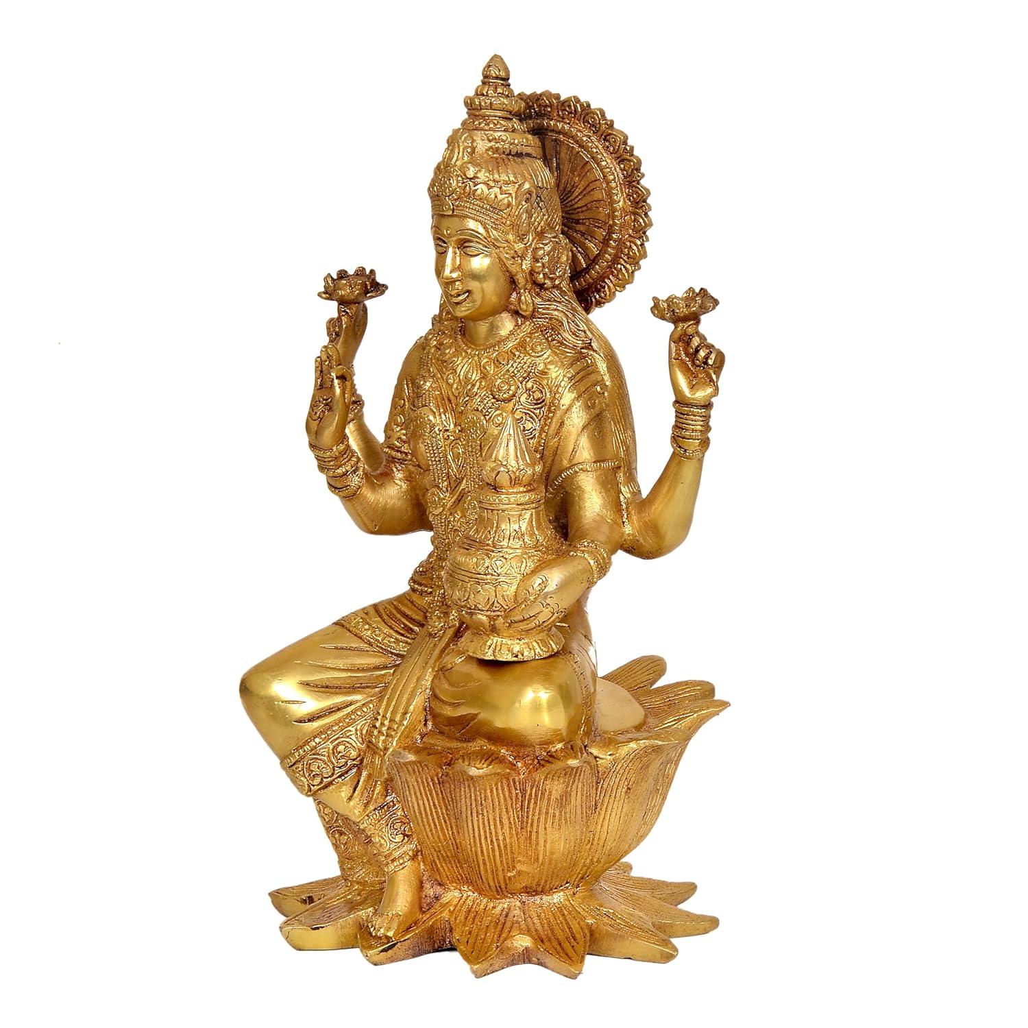 Brass Lakshmi Sitting On Lotus Idol-ArtyCraftz.com