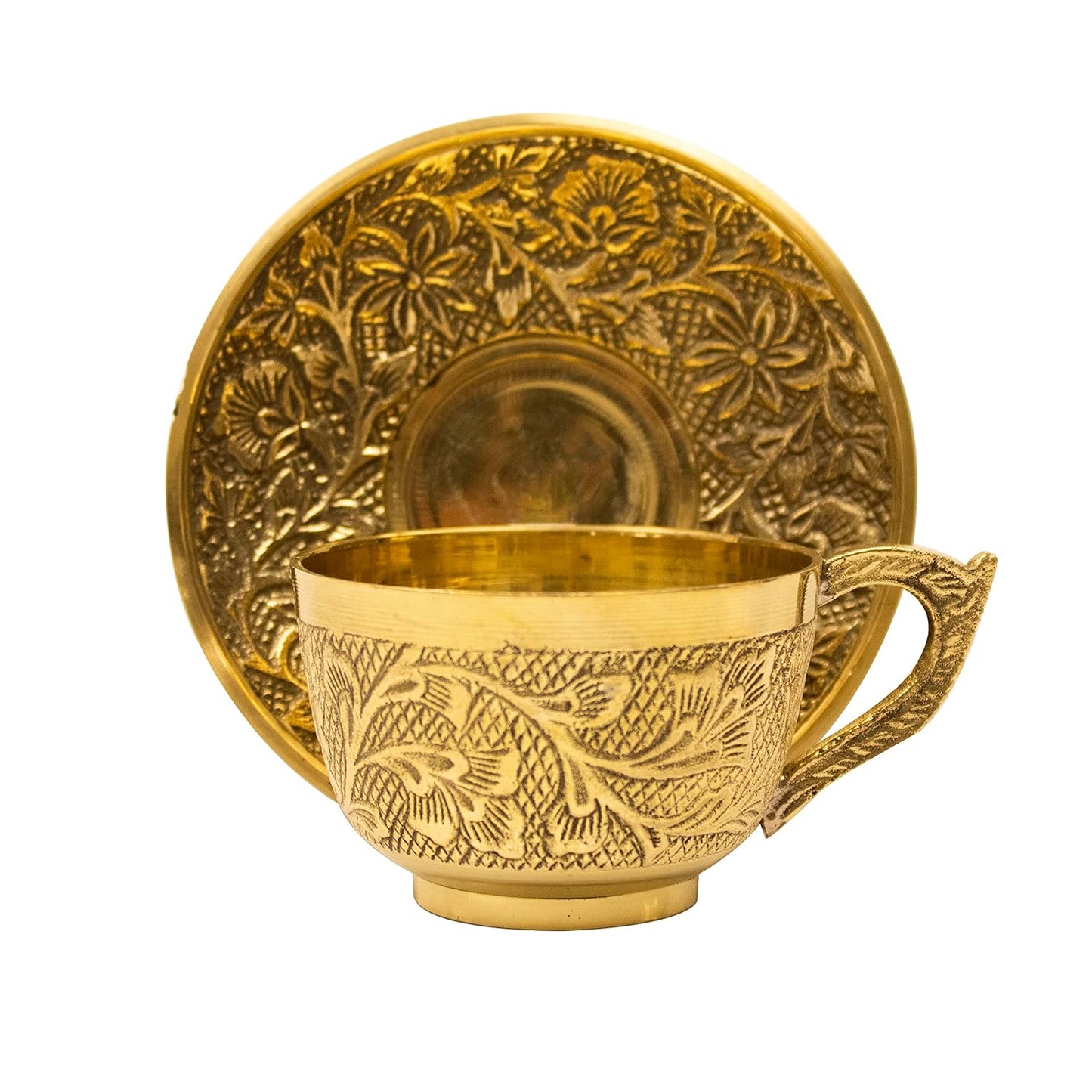 Luxury Handcrafted Brass Tea Cup with Engraved Saucer – 125 ML