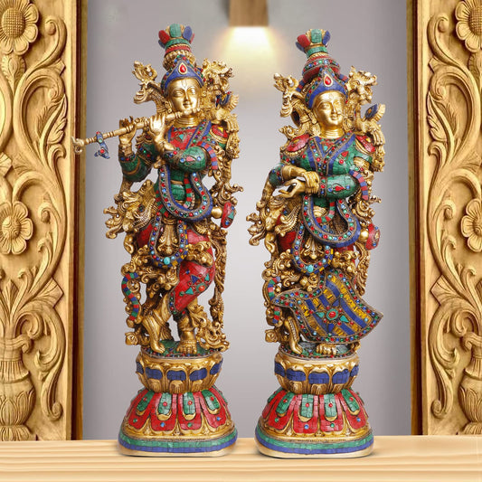 Big Size Radha Krishna Idol (Red, 29 x 9 x 6 Inches)