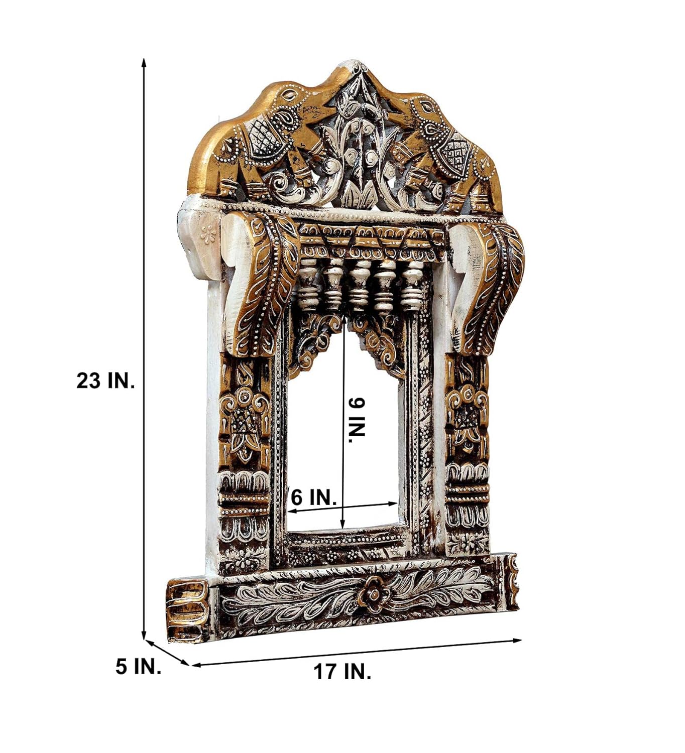 Solid Wood Elephant craved Jharokha Wall Hanging