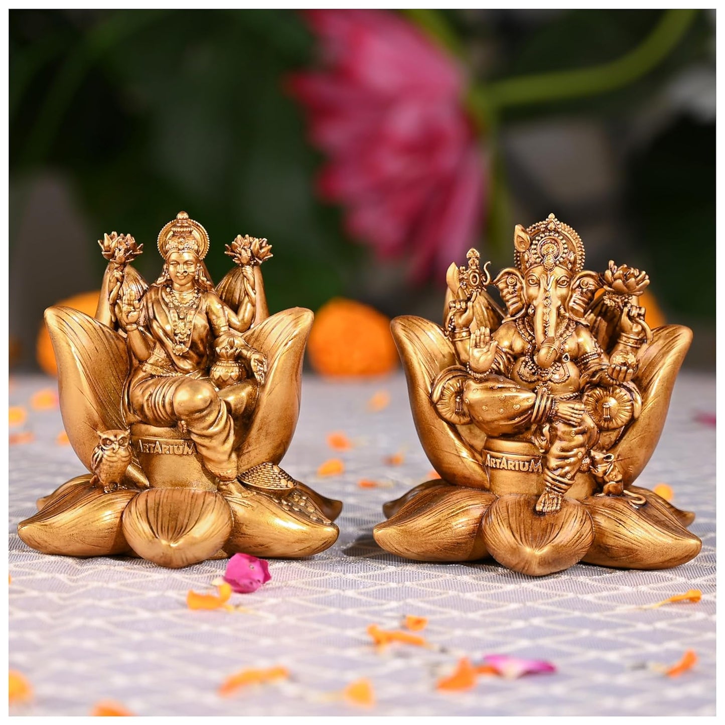 Lakshmi and Ganesh Idols Golden finished