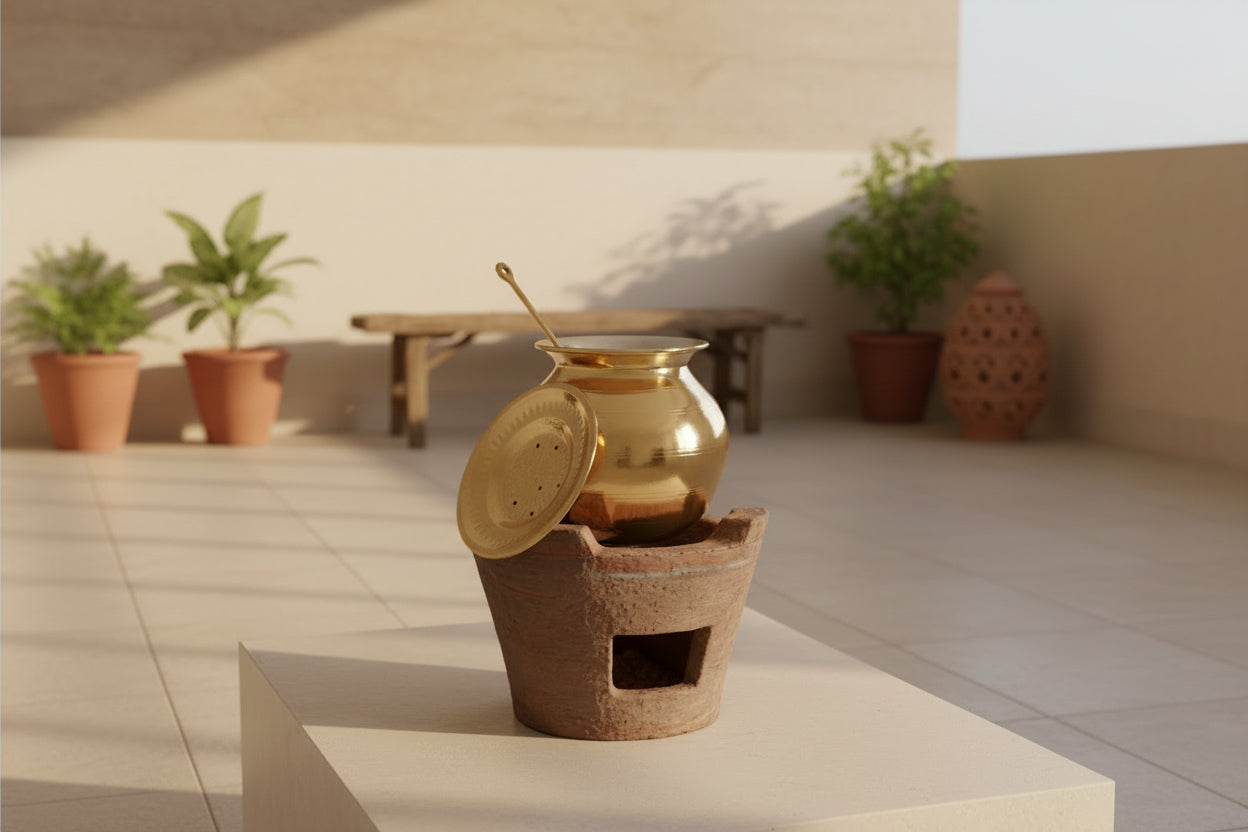Traditional Brass Pongal Pot with Ladle-ArtyCraftz.com