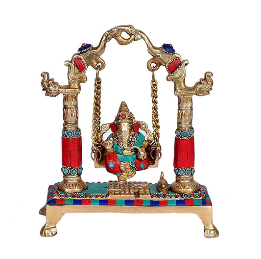 Ganesha Swing Statue Ganpati Jhoola Kirtimukha Idol Murti for Home Décor Office Mandir (Height 8.5 Inches)