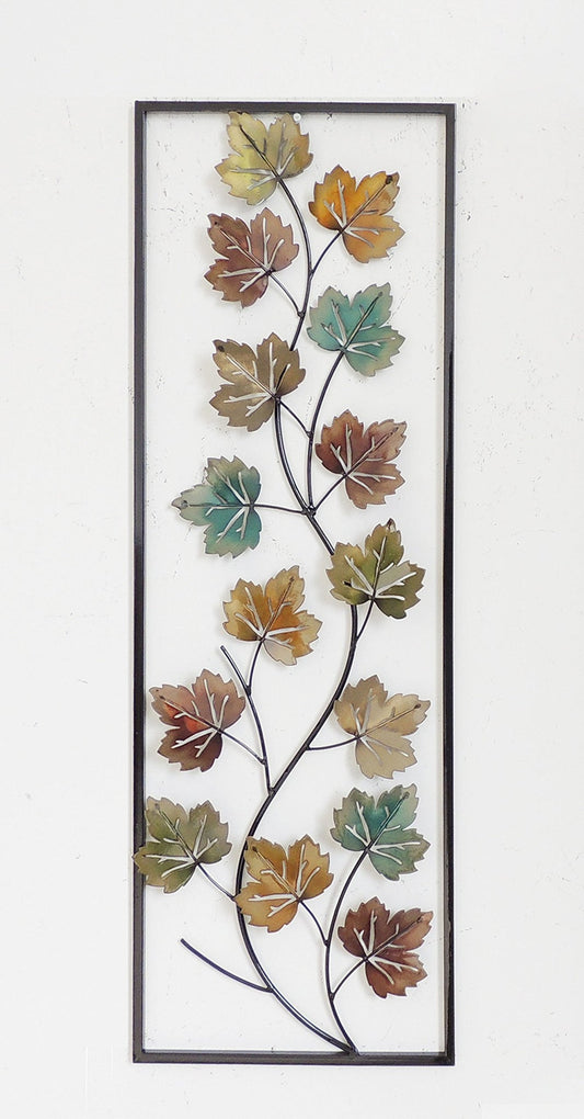 Multi Color Maple Leaves Metal Wall Decor with Frame 12"x36