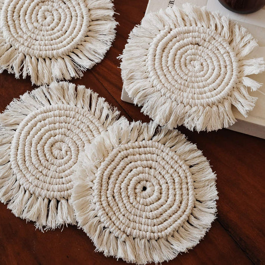 Elegant Macrame Coasters – Eco-Friendly Cotton – Set of 4
