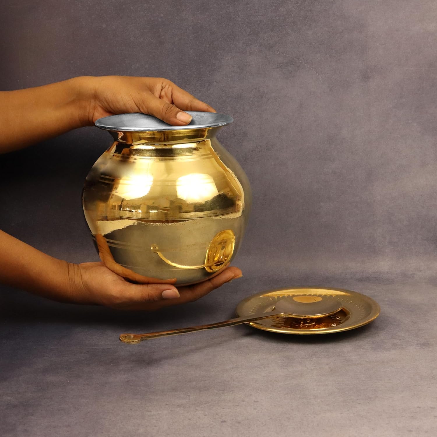 Traditional Brass Pongal Pot with Ladle-ArtyCraftz.com