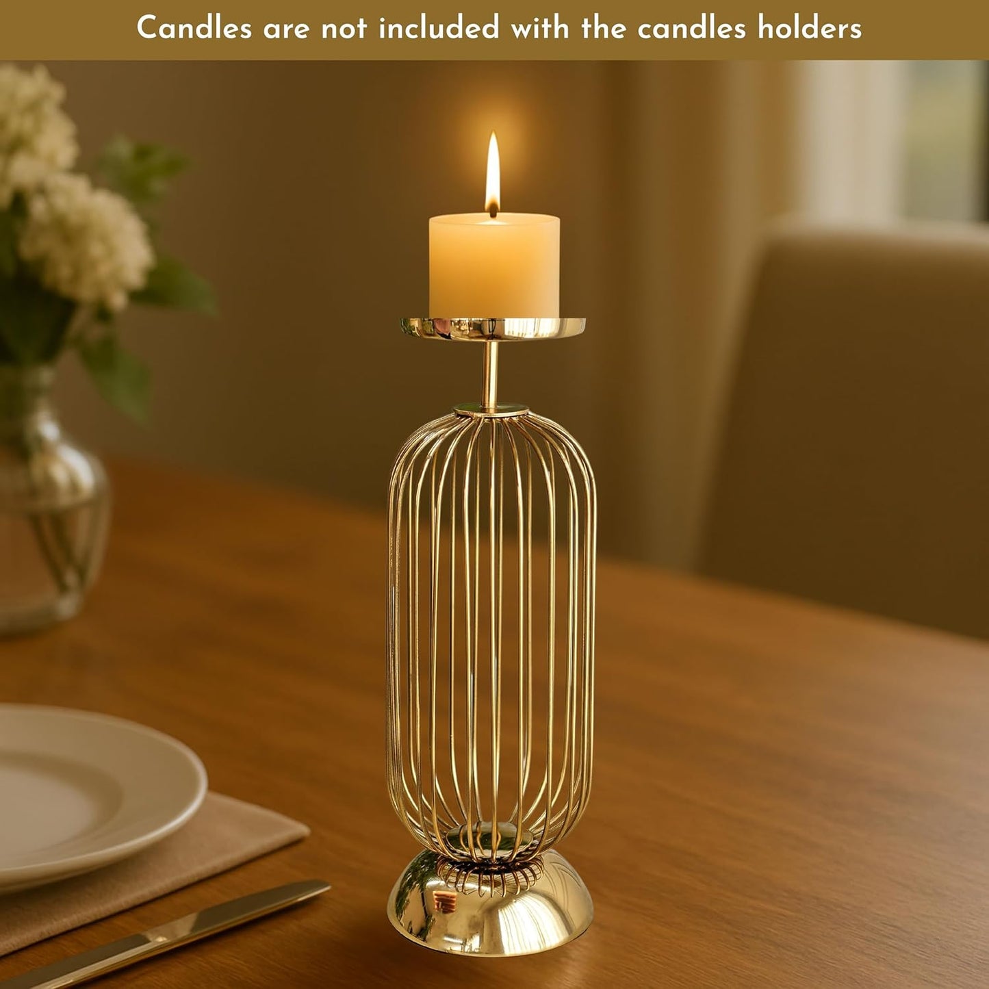 Decorative Metal Pillar Candle Holder Stand with Gold Finish