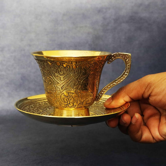 Brass Engraved Coffee Cup and Saucer-ArtyCraftz.com