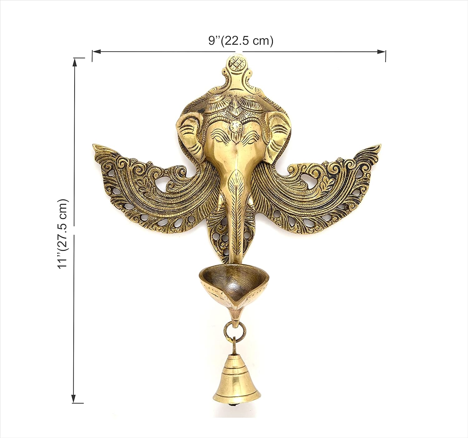 Brass Winged Ganesh Wall Hanging Lamp-ArtyCraftz.com