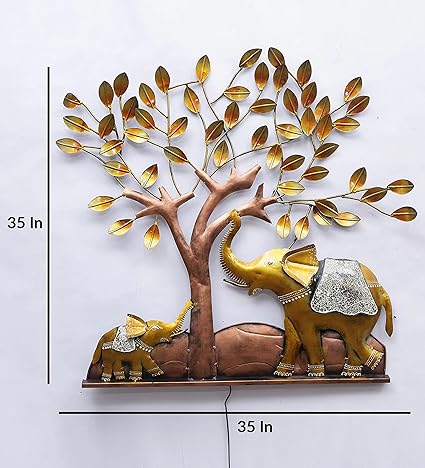 Handcrafted Metal Elephant and Tree Wall Art