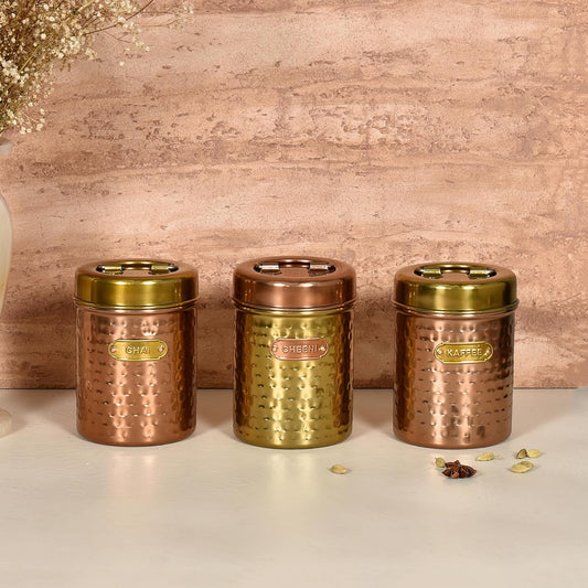 Stainless Steel Round Chai, Cheeni & Kaffee Canister Jars