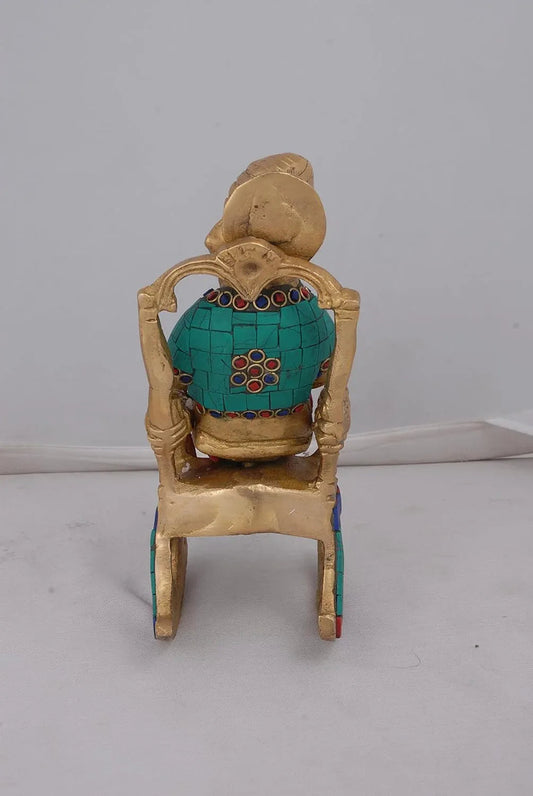 Brass Turbaned Ganesha Ganesh Murti Idol Statue
