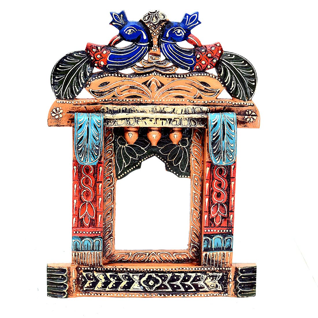 Wood Painted Multicolor Peacock Wall Hanging Jharokha