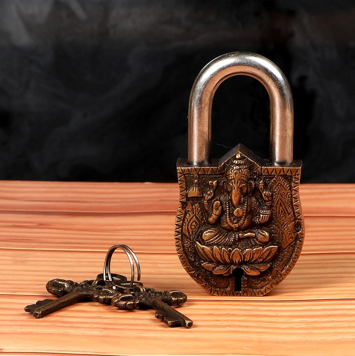 Brass Ganesha Padlock with Decorative Keys-ArtyCraftz.com