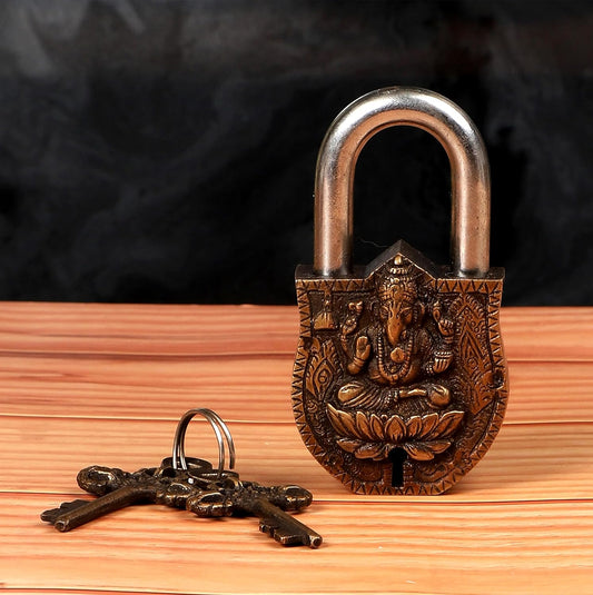 Brass Ganesha Padlock with Decorative Keys-ArtyCraftz.com