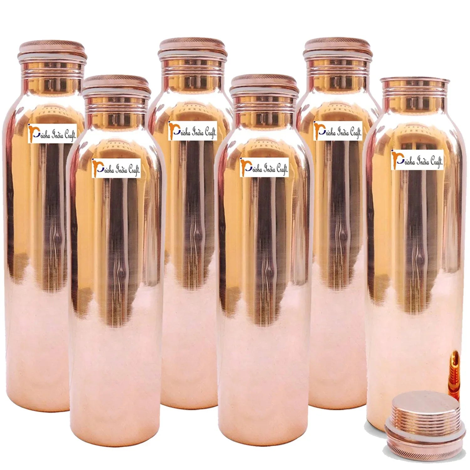 Pure Copper Water Bottle Classic Design Capacity 900 ML Set of 6-ArtyCraftz.com