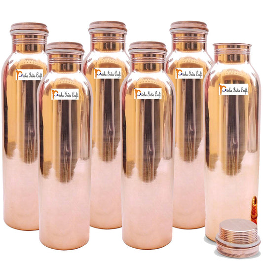 Pure Copper Water Bottle Classic Design Capacity 900 ML Set of 6-ArtyCraftz.com