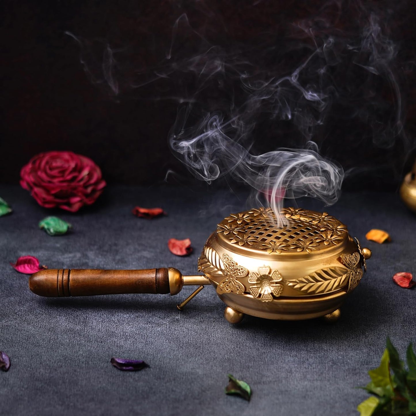Decorative incense burner with smoke