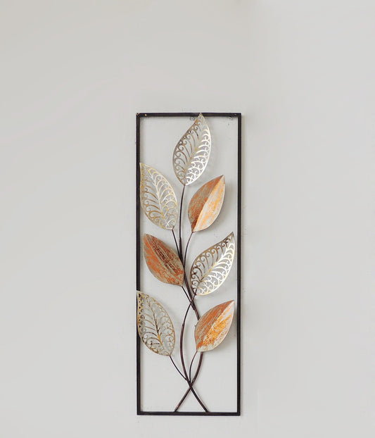 Orange Leaves Metal Wall Decor with Frame 12"x36