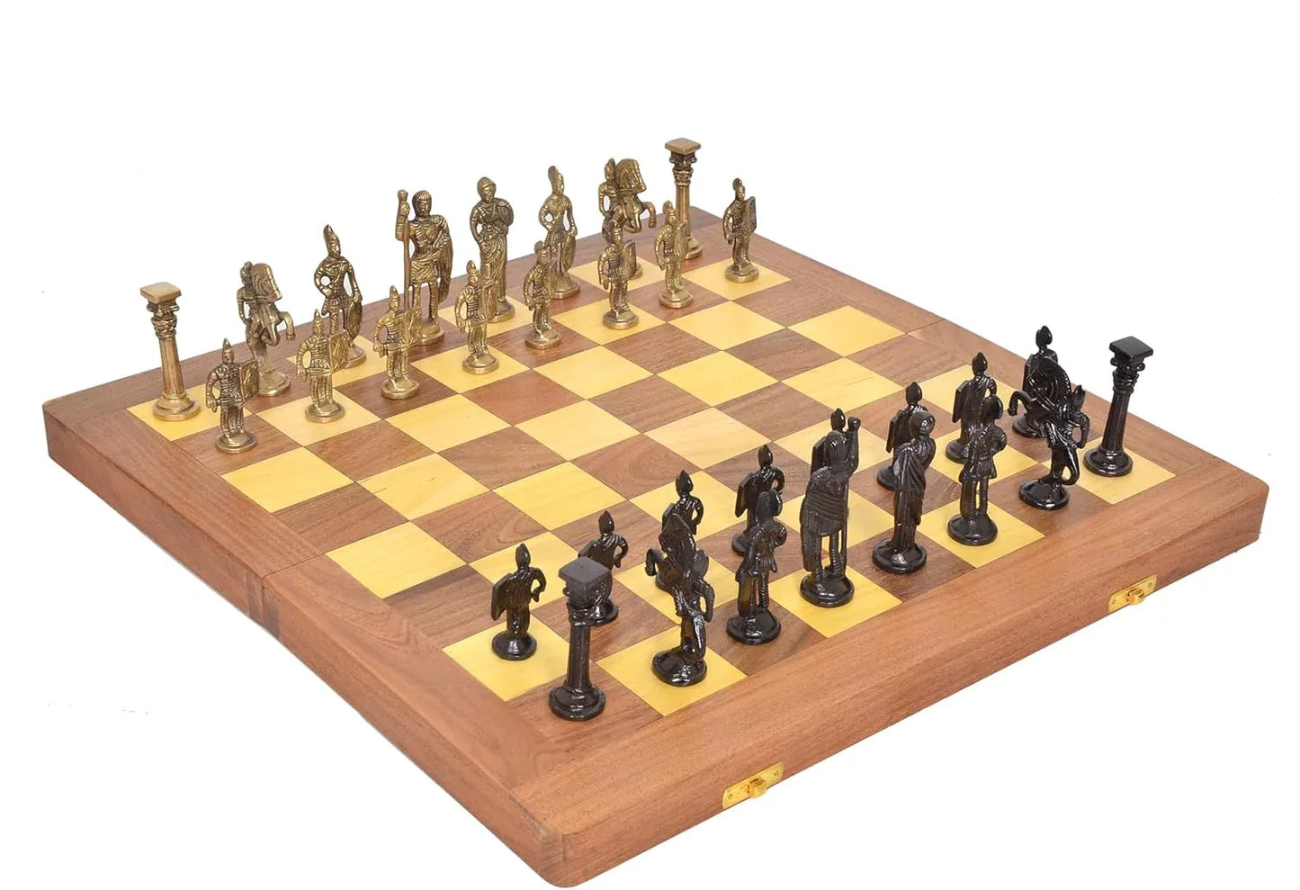 Wooden Chess Board with Brass Roman Piece-ArtyCraftz.com