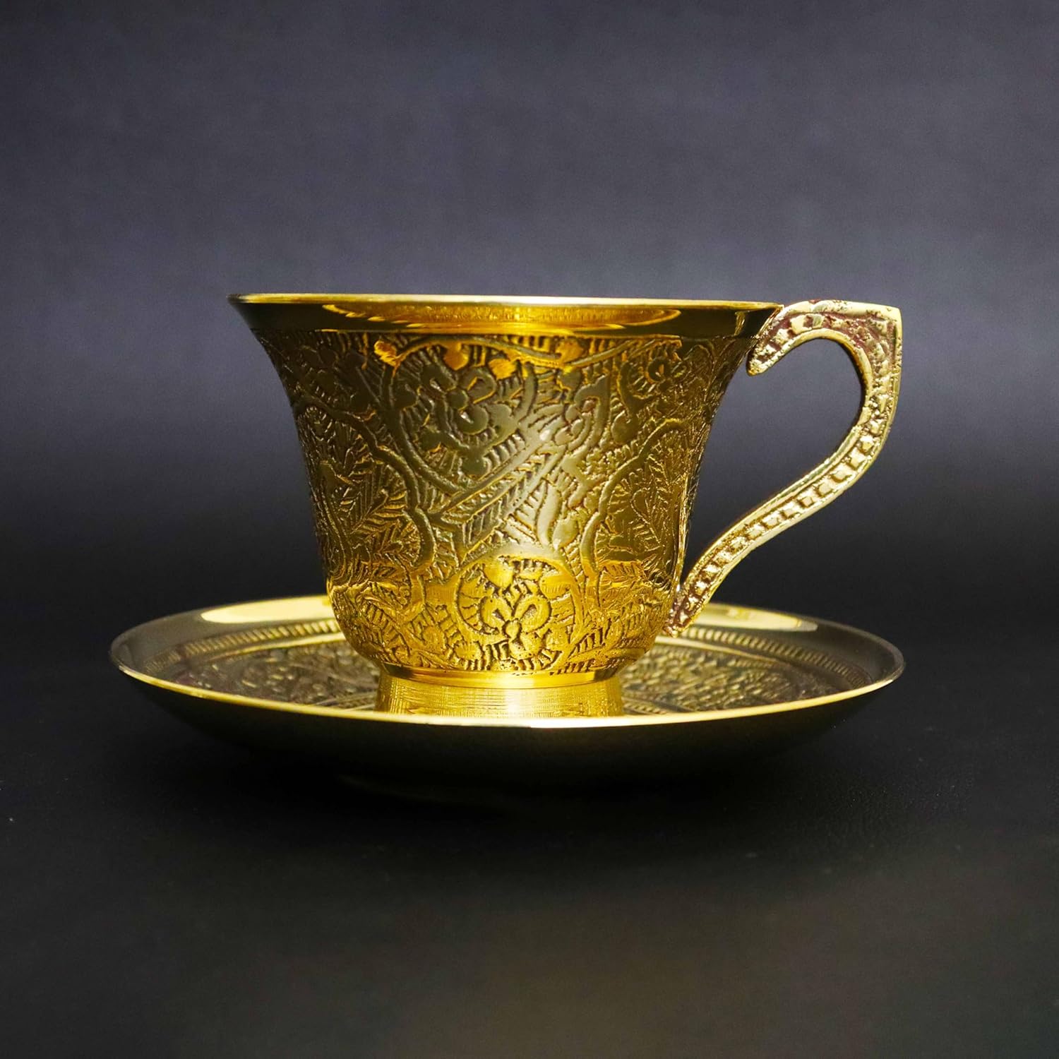 Brass Engraved Coffee Cup and Saucer-ArtyCraftz.com