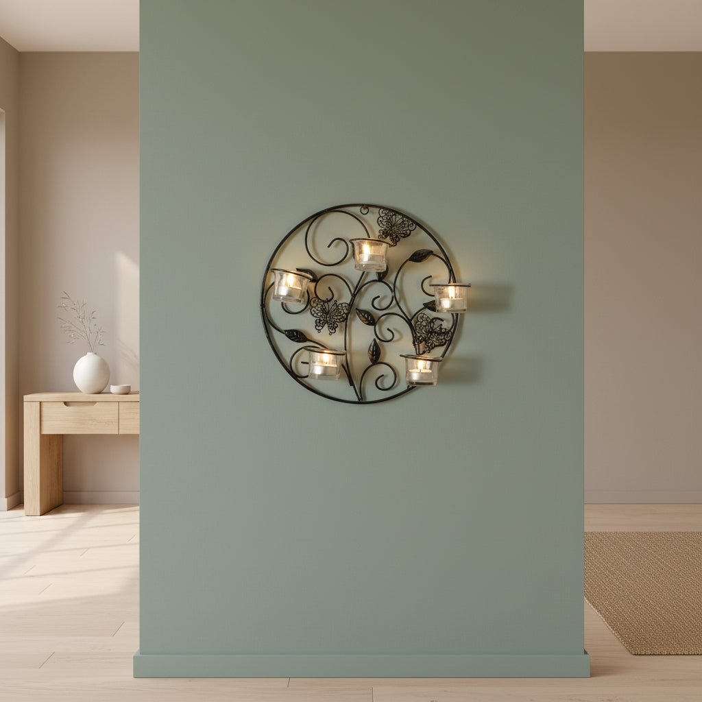 Metal Butterfly Tea Light Wall Decor with Glass Holders-ArtyCraftz.com