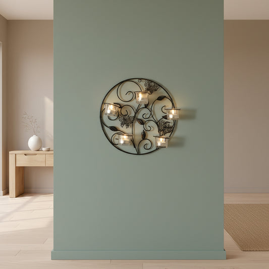 Metal Butterfly Tea Light Wall Decor with Glass Holders-ArtyCraftz.com