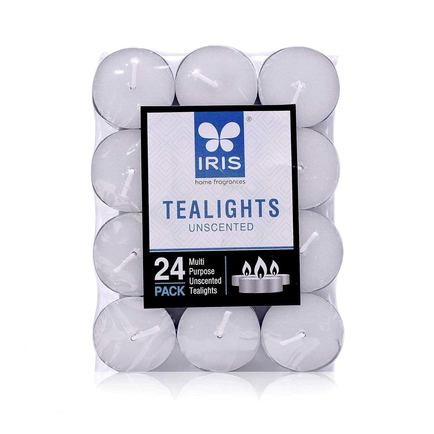 New set of unscented 24 tea lights in a uniformed pack