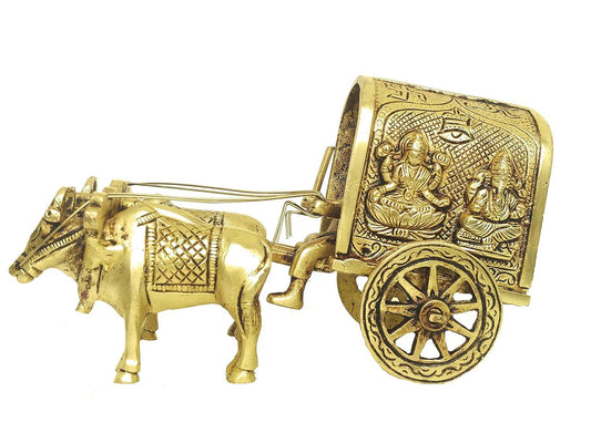 Antique Brass Two Bulls Bullock Cart Showpiece