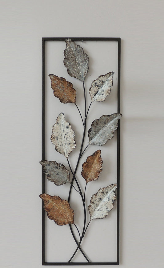 Earth Color Leaves Metal Wall Decor with Frame 12"x36