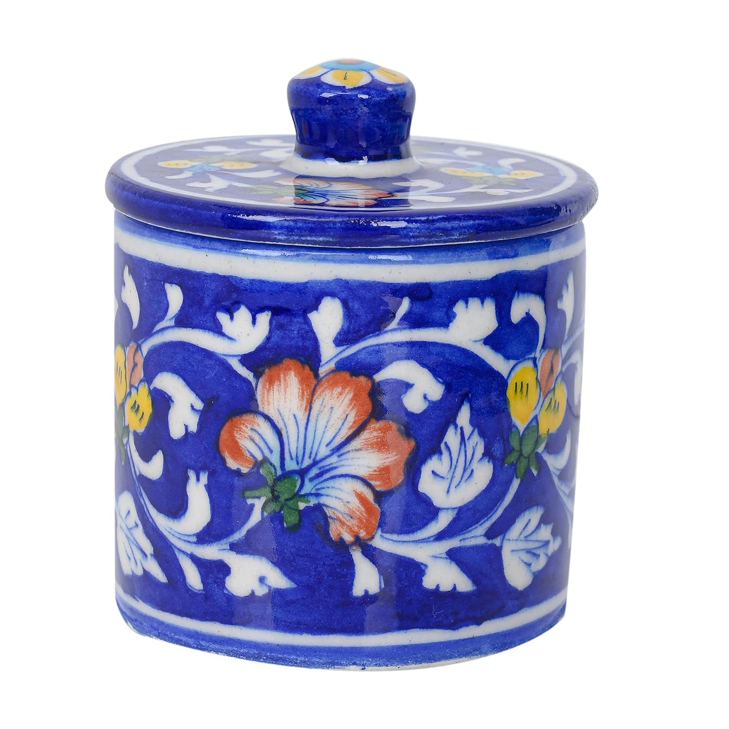 Handmade Handpainted Ceramic Airtight Jar for Coffee and Tea Powder Blue Color