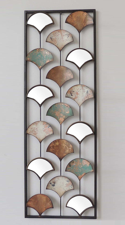 Sector Shaped Metal and Mirror Wall Decor with Frame 10"x36"