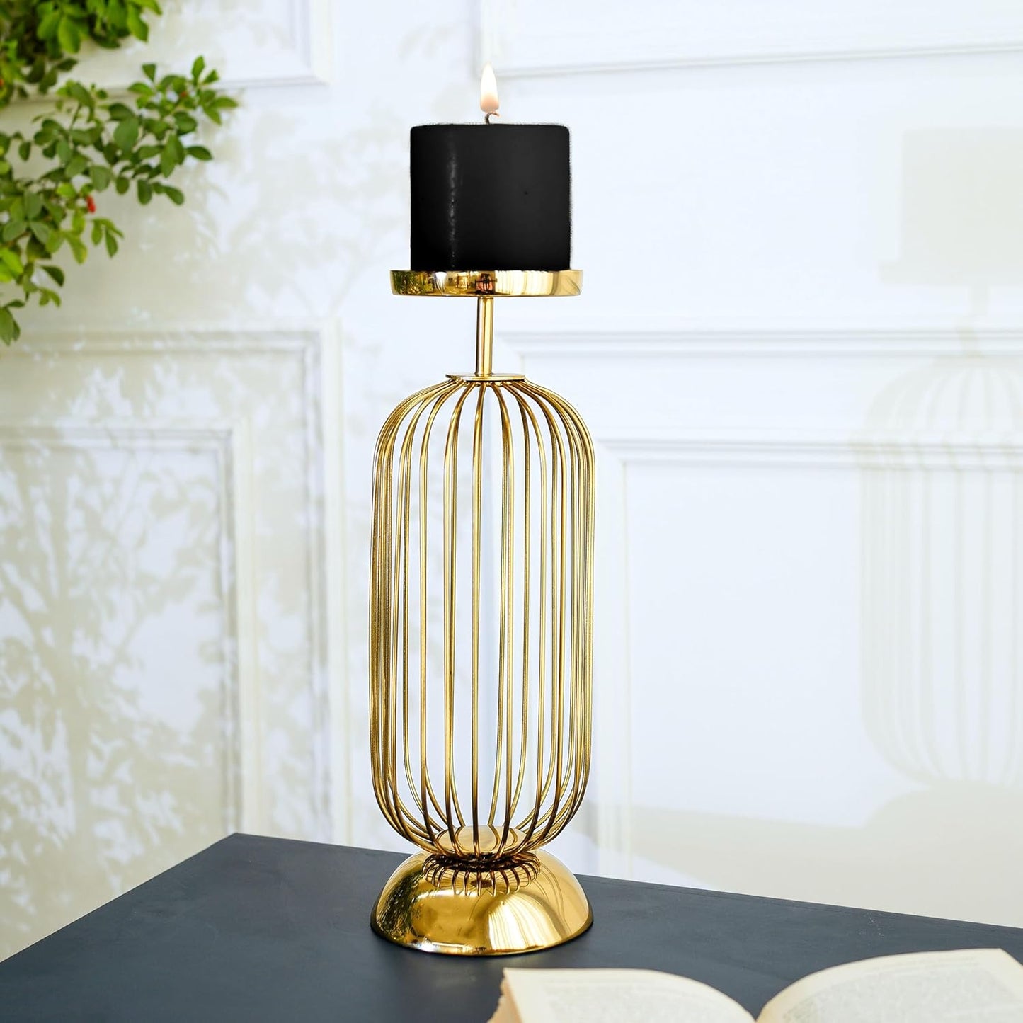 Decorative Metal Pillar Candle Holder Stand with Gold Finish