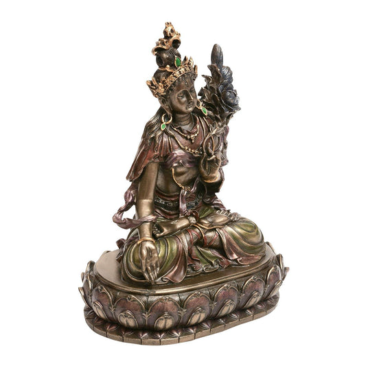 Cold Cast White Tara Devi on Lotus Showpiece