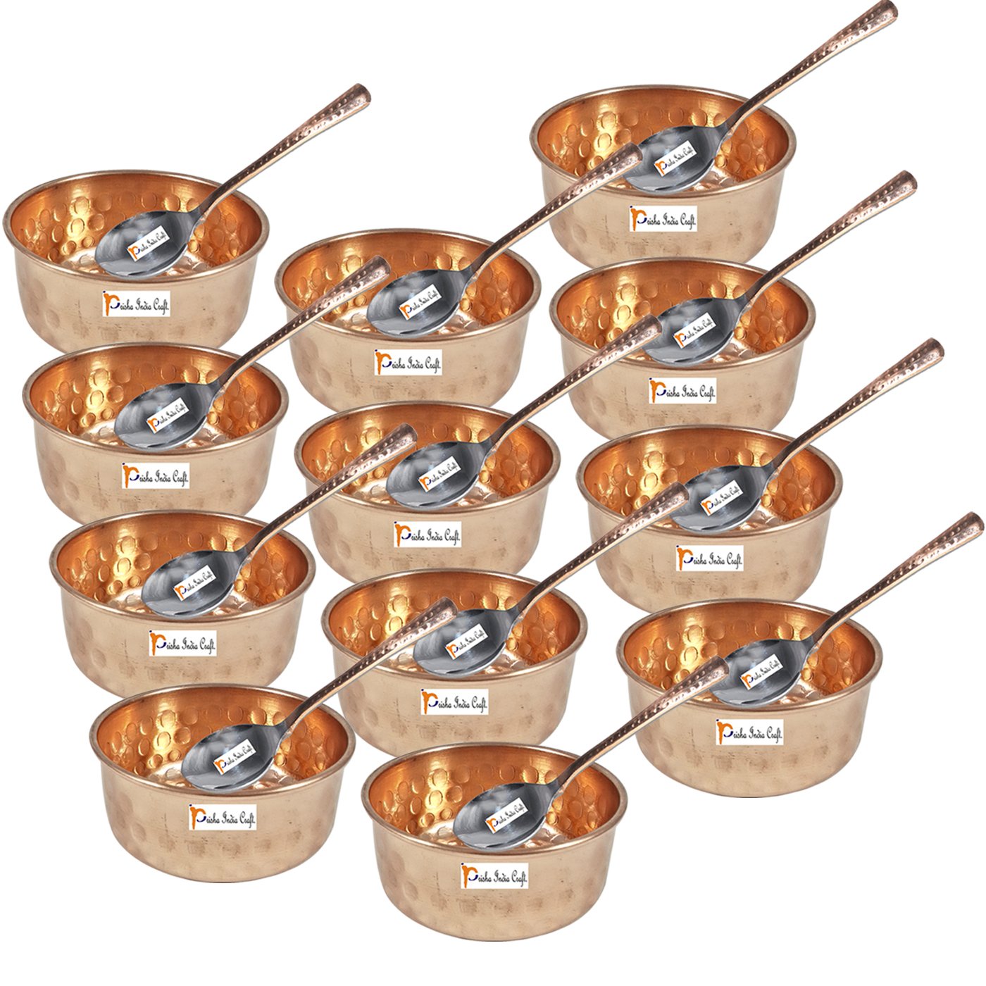 Hammered Design Pure Copper Serving Bowl with Spoon Set