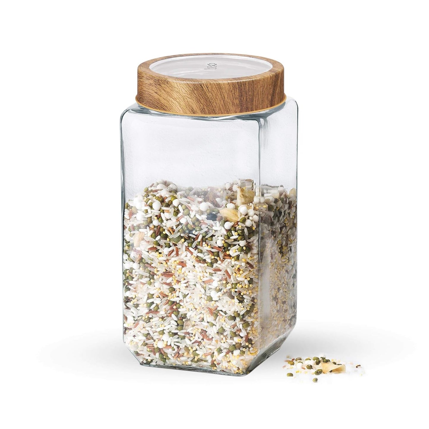 Treo By Milton Woody Cube Storage Glass Jar, 1 Piece, 1000 ml, Transparent