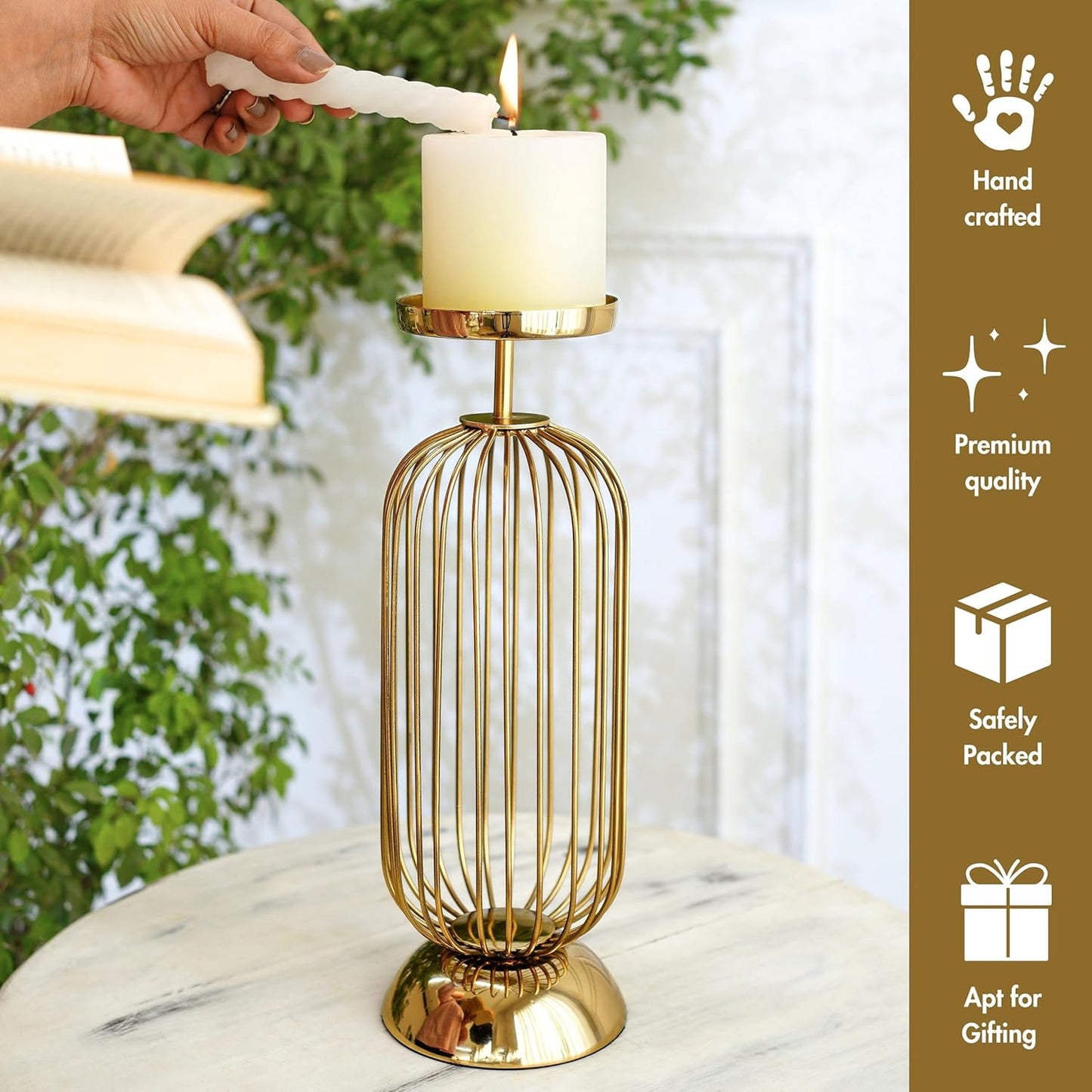 Decorative Metal Pillar Candle Holder Stand with Gold Finish